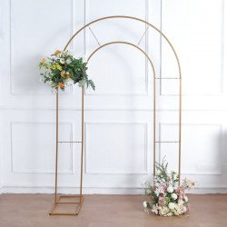 8ft Tall Gold Metal Round Top Double Arch