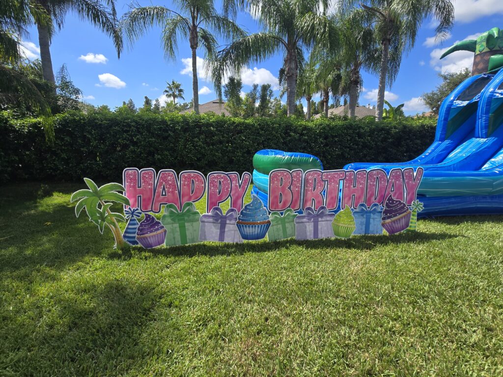 pink stitch birthday yard sign display