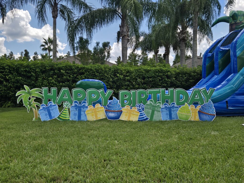 blue stitch birthday yard sign display
