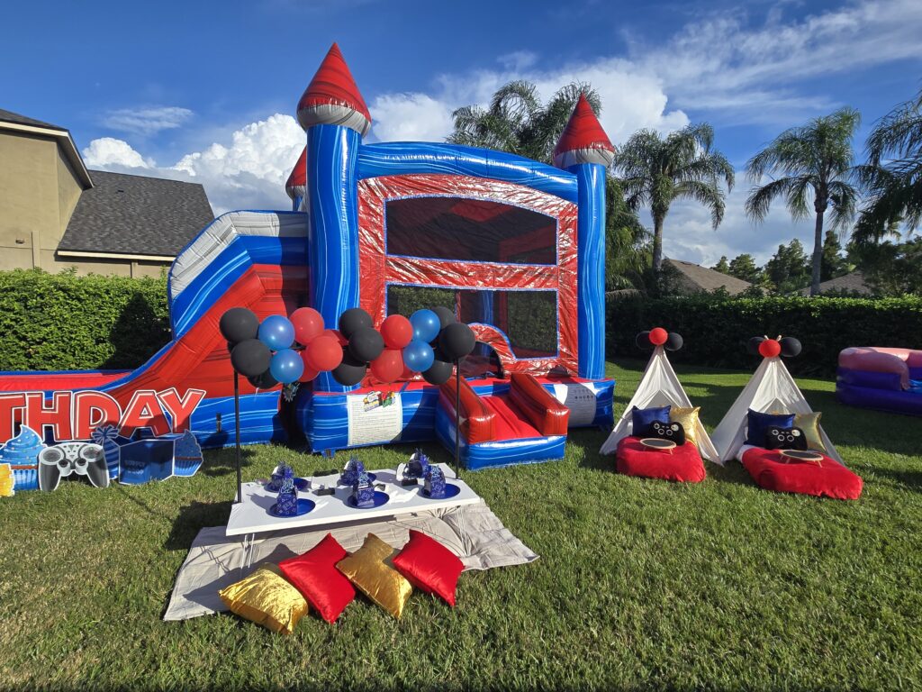 video game bounce house birthday party