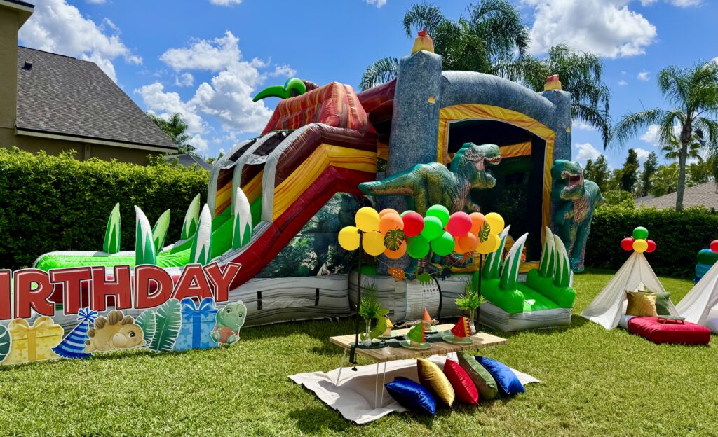 dinosaur bounce house birthday party