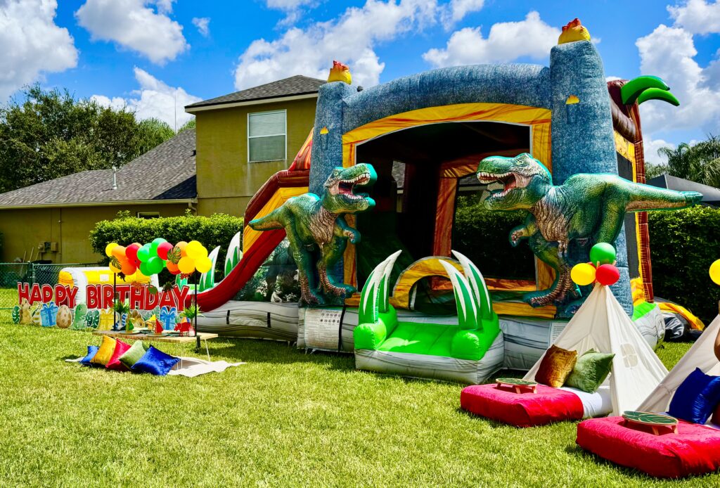 dinosaur bounce house birthday party