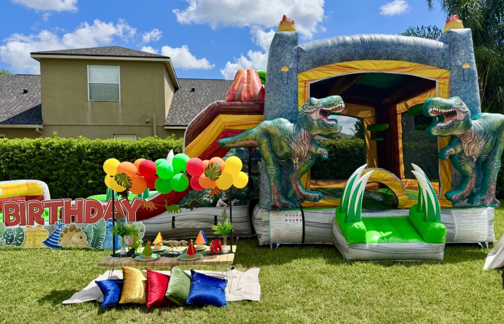 dinosaur bounce house birthday party