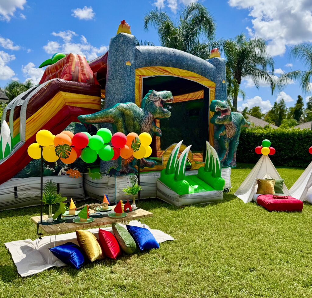 dinosaur bounce house birthday party