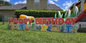 dinosaur birthday yard display sign Odessa Florida party setup