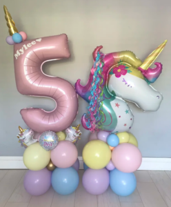 Unicorn balloon décor for birthday party