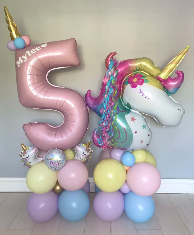 Unicorn balloon décor for birthday party