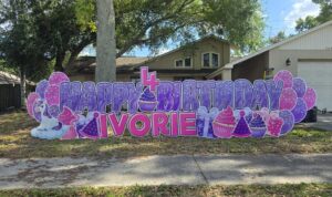 Unicorn birthday yard sign in Trinity FL