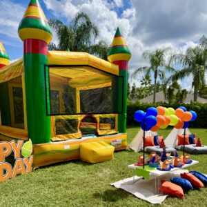 Nerf bounce house birthday party setup